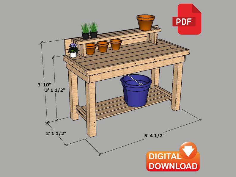 Potting Bench Digital Plan | Outdoor Potting Bench Build Plan, Garden ...
