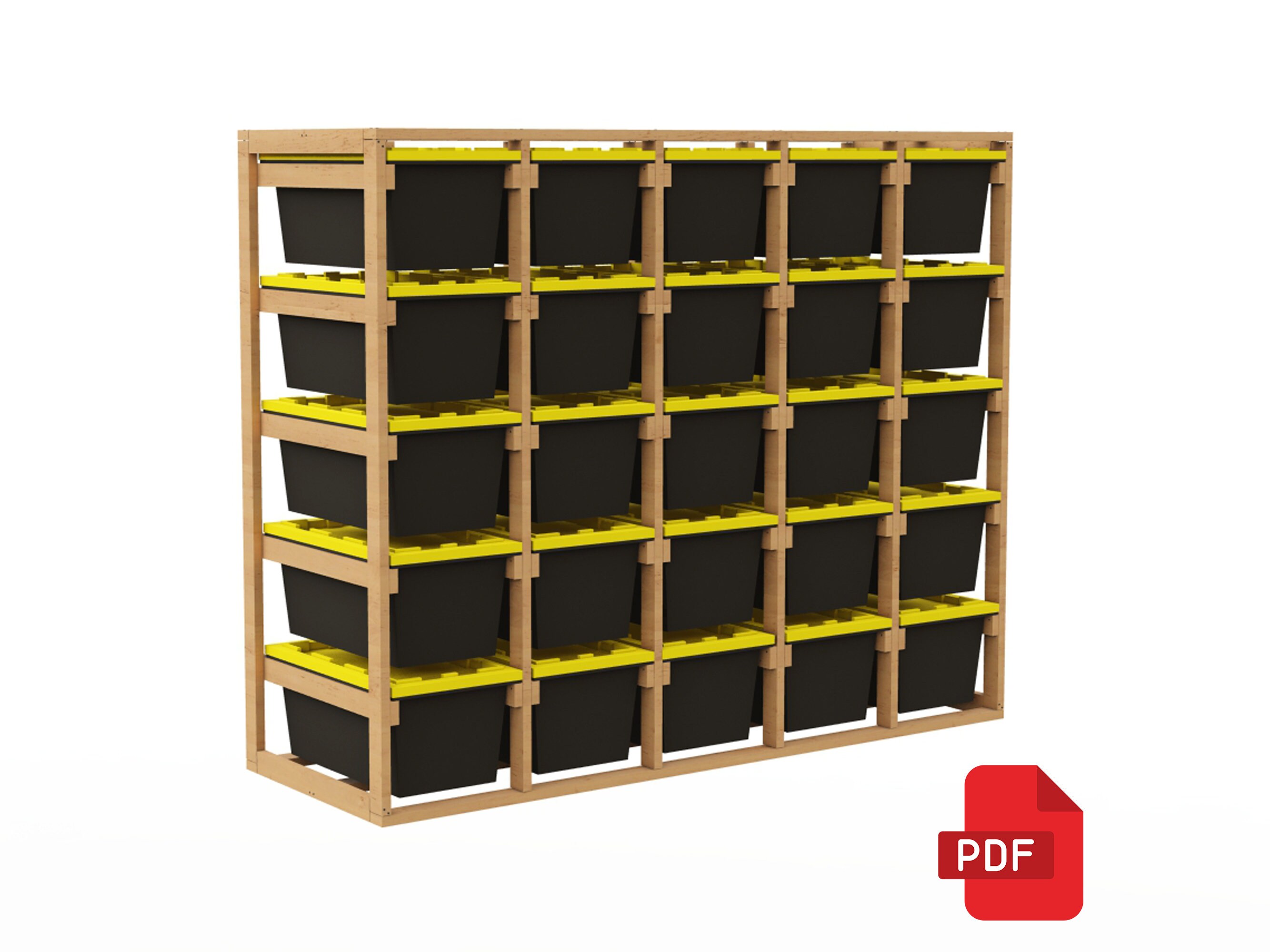 Storage Rack Plans, 40 Gallon Storage Build Plans | 25 UNIT DIY Tote ...