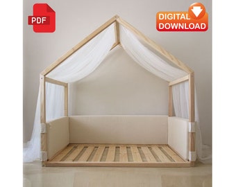 Planos de cama Montessori tamaño individual: estructura de cama de suelo DIY para niños pequeños / Descarga digital