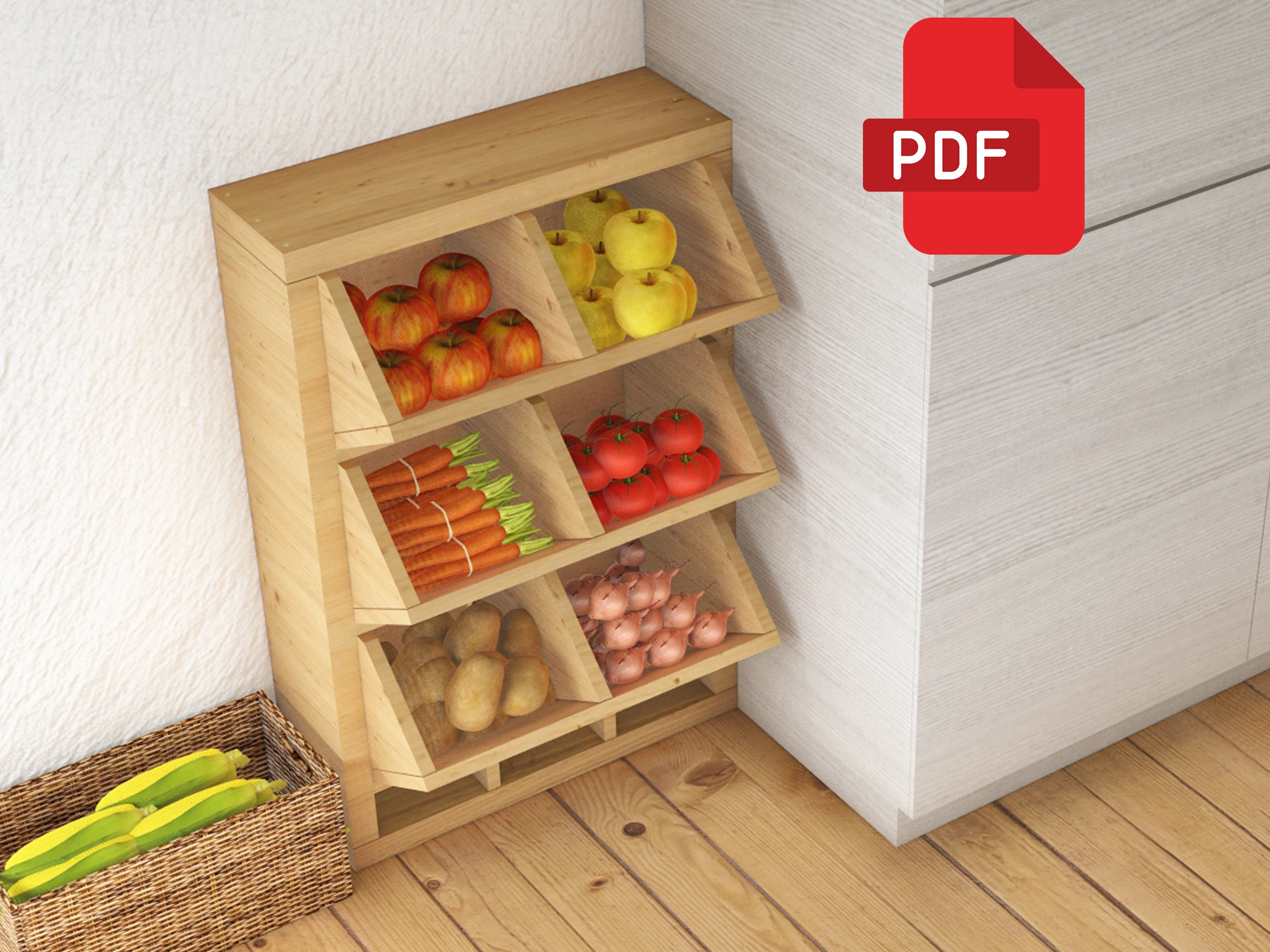 Three Tier Vegetables Storage Rack Kitchen Storage Onion Potato Bin Build Plan DIY Kitchen Storage Etsy