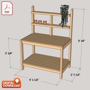 Potting Bench Digital Plan, DIY Outdoor Work Station Build Plan - PDF