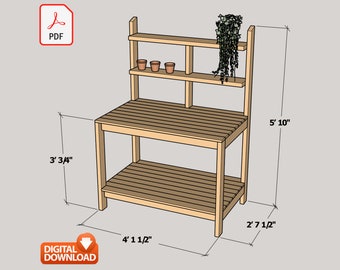 Potting Bench Digital Plan, DIY Outdoor Work Station Build Plan - PDF
