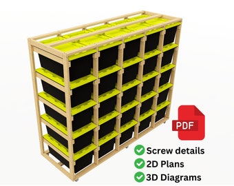 40 Gallon Mobile Storage Plans | 25 UNIT DIY Tote Storage Rack | Garage Storage PDF - Instant Download