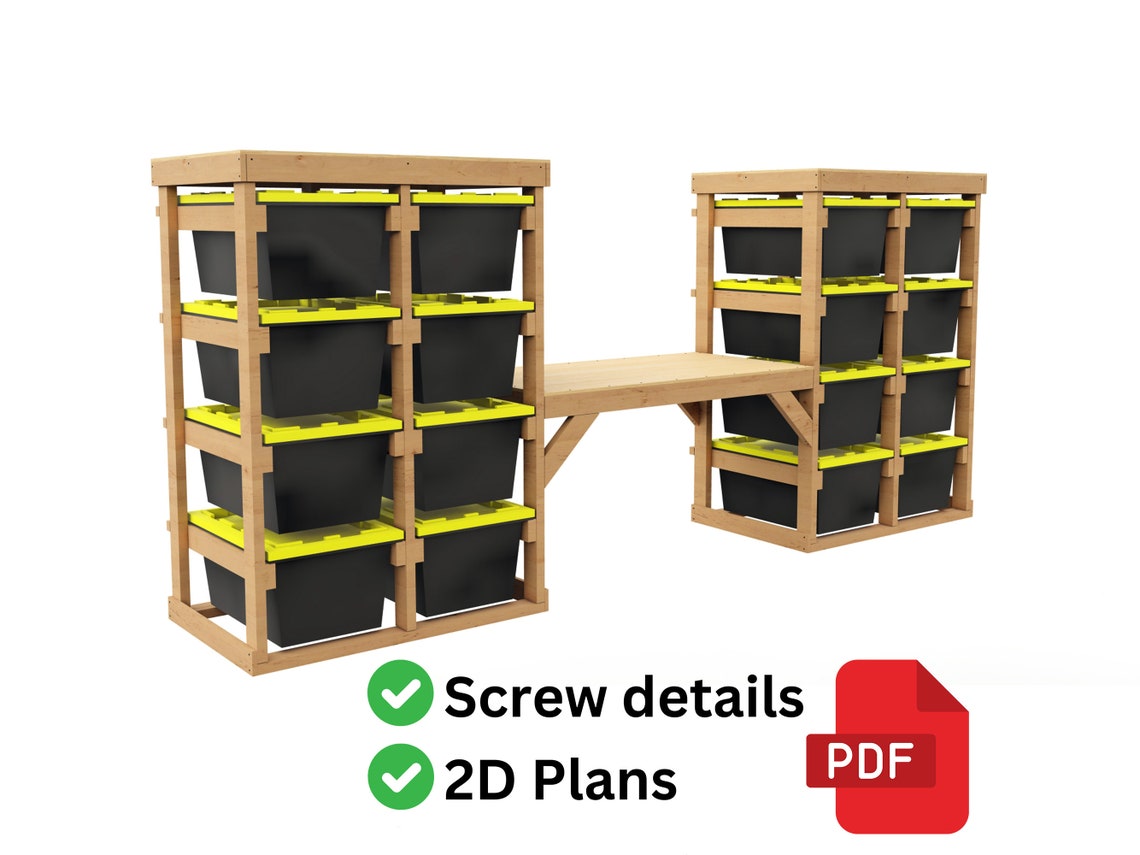 Workbench Compatible Storage 2in1 Workbench & Storage Shelves - 16 Unit 27 Gallon Tote Storage Rack ...