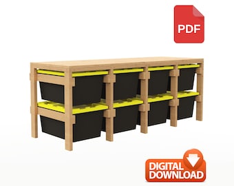 27 Gallon Tote Storage Workbench Build Plan| 8 UNIT DIY Tote Storage Rack | PDF - Instant Download