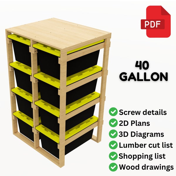 Garage Storage Buil Plan - 40 Gallon Tote Storage Rack, Diy Garage Shelves - Digital Download