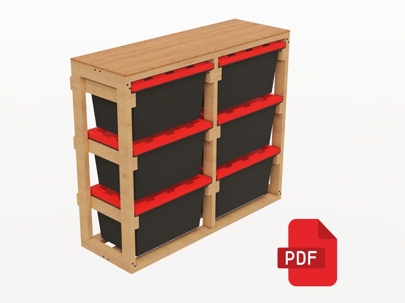 27 Gallon Tote Rack Plans | 2x3 Storage Organizer | DIY Garage Shelf - Etsy