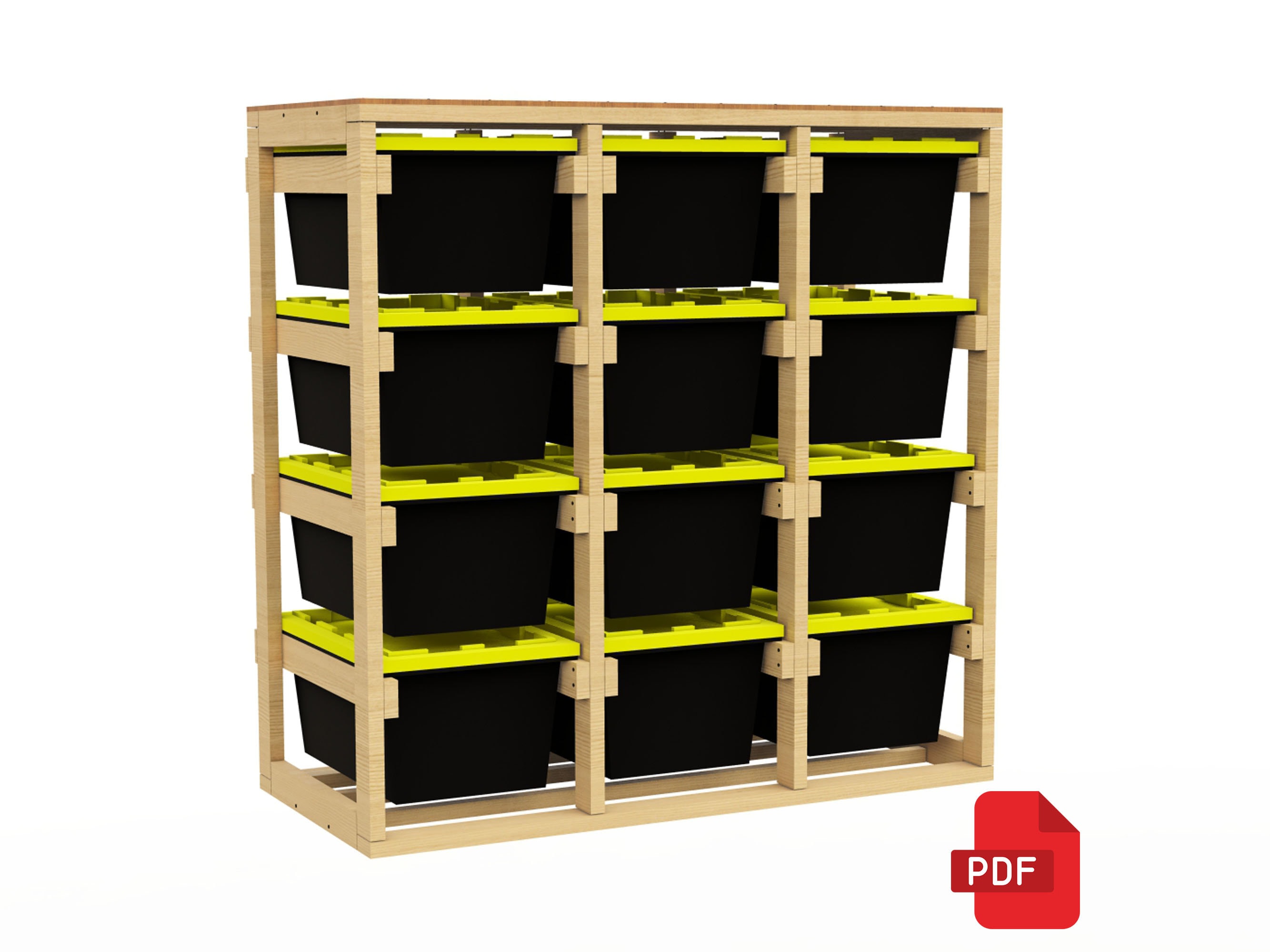 3x4 Garage Tote Rack Plans | 27 Gallon Storage Shelves | Digital
