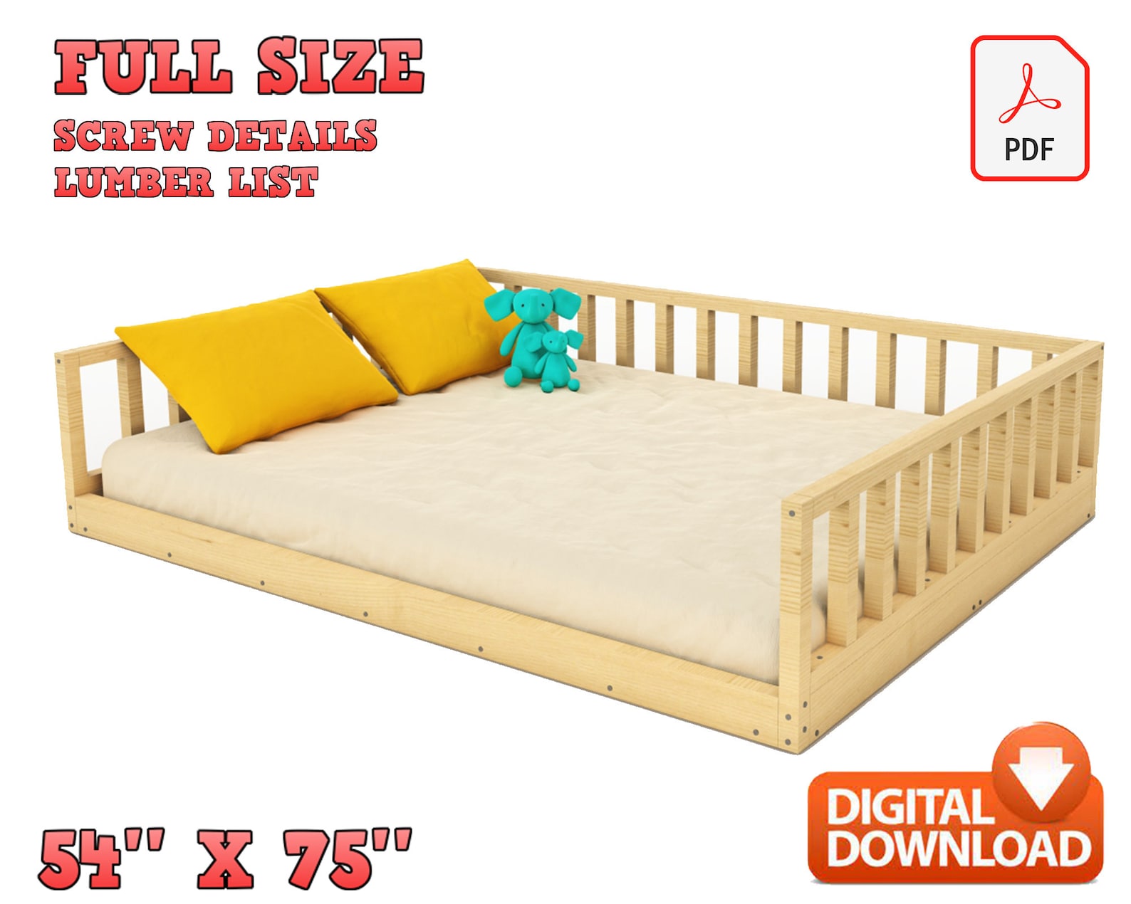 Full Size Montessori Floor Bed Digital Plan, DIY Montessori Floor Bed