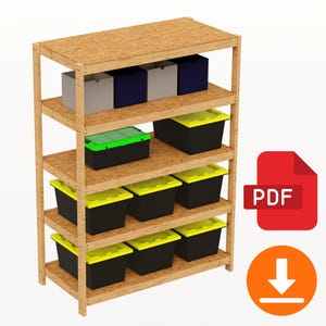 Tote Storage Rack Plans | DIY Garage Storage Plans | 4 Tier Garage Storage Rack | Digital Download