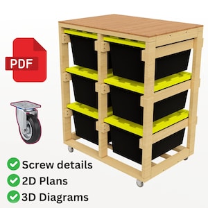 Rolling 27 Gallon Storage Rack Plans | Space-Saving Garage Shelves | 2x3 Storage Rack PDF