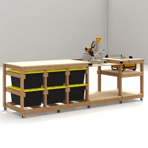 Workbench Plans With Storage -Flip Top Miter Saw & Table Saw Bench | Digital Download