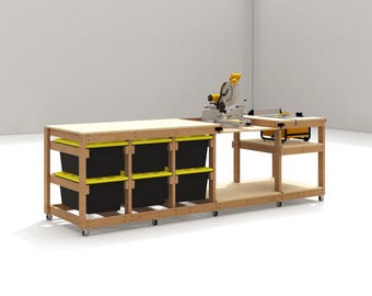 Workbench Plans With Storage -Flip Top Miter Saw & Table Saw Bench | Digital Download
