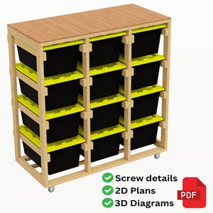 3x4 Rolling Garage Tote Rack Plans | 27 Gallon Storage Shelves | Digital Download