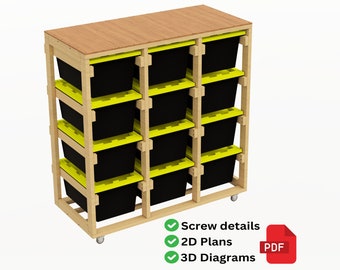 3x4 Rolling Garage Tote Rack Plans | 27 Gallon Storage Shelves | Digital Download