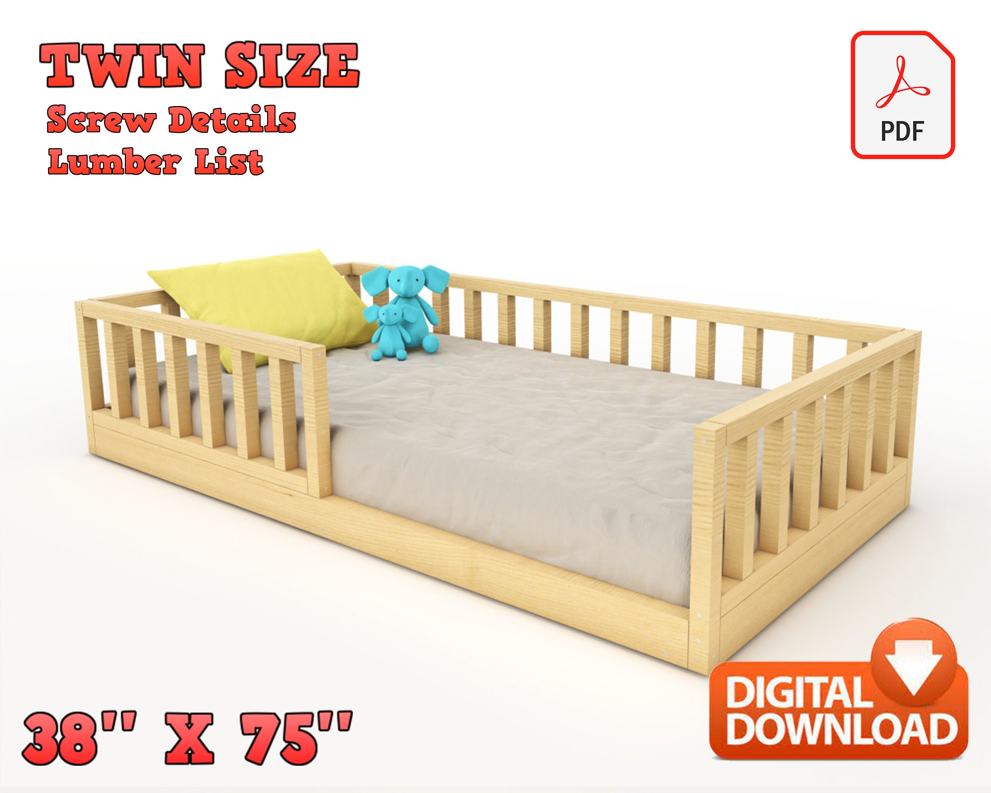 Twin Size Montessori Floor Bed Digital Plan DIY Montessori Etsy