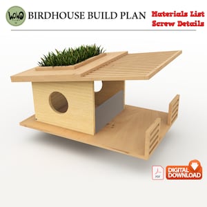 Bouwplan vogelhuis, 8'' x 1', eenvoudig vogelhuisje, houtbewerkingsproject met de digitale downloadbestanden