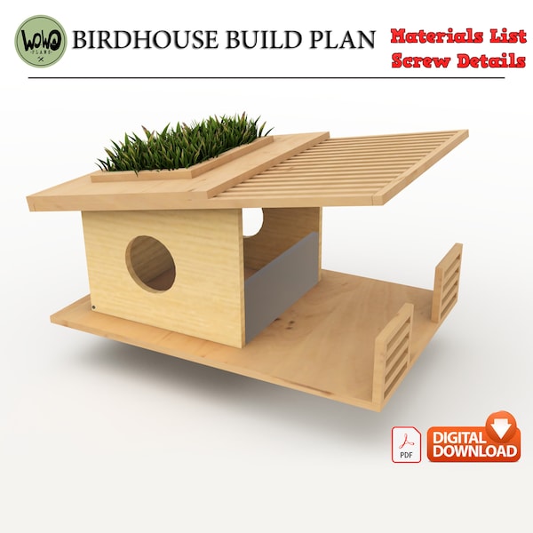 Bird House Build Plan, 8''x 1',Simple bird house,  Woodworking Project with the  Digital Downloading Files