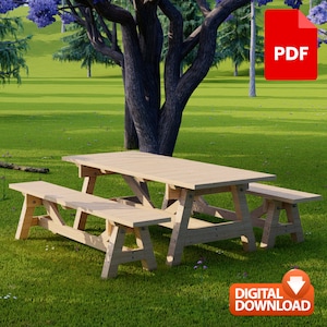 Picnic Table With Separate Benches Plan | Backyard Furniture Plans | Instant Download PDF