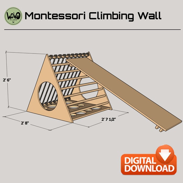 Montessori Climbing Wall Plan, Transformable climbing triangle, Step Triangle, Climbing ladder for toddler, Woodworking Project