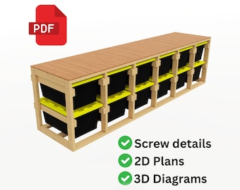 DIY Garage Storage Shelves Plan | Horizontal Storage Rack - 27 Gallon Tote Rack | PDF Download
