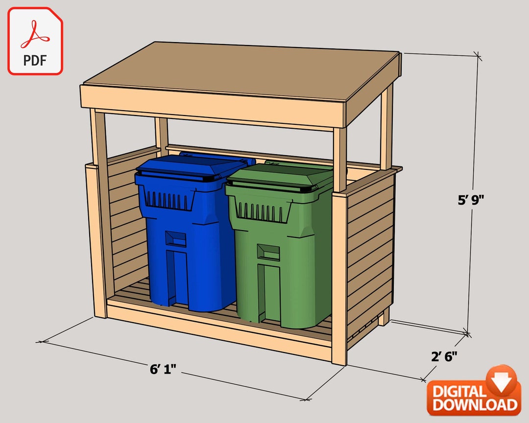 Hidden Outdoor Trash Can Storage PDF Printable Woodworking Plans