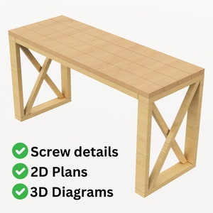 Farmhouse Desk Plans, Simple Woodworking Projects, | Digital Product (PDF)