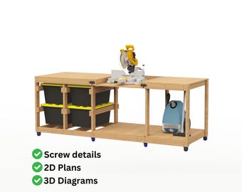 Mobile Workbench Plans | Flip Top Miter Saw Table | Table Saw Workbench PDF