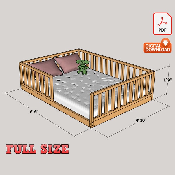 Digitaal plan voor Montessori-vloerbed op ware grootte, DIY Montessori-vloerbedbouwplan - PDF