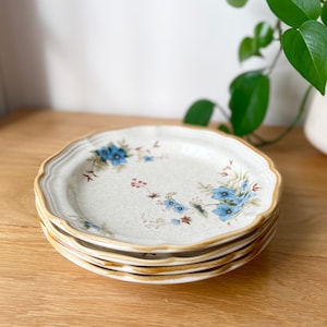 1970's Vintage Blue Floral Salad Dessert Plates, Mikasa Day Dreams, Set of 4