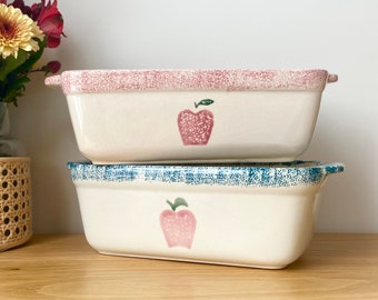 Vintage Farmhouse Loaf Pan, Apple Speckled Vintage Loomco Ceramic Baking Dish