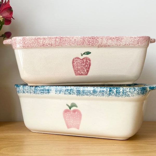 Vintage Farmhouse Loaf Pan, Apple Speckled Vintage Loomco Ceramic Baking Dish