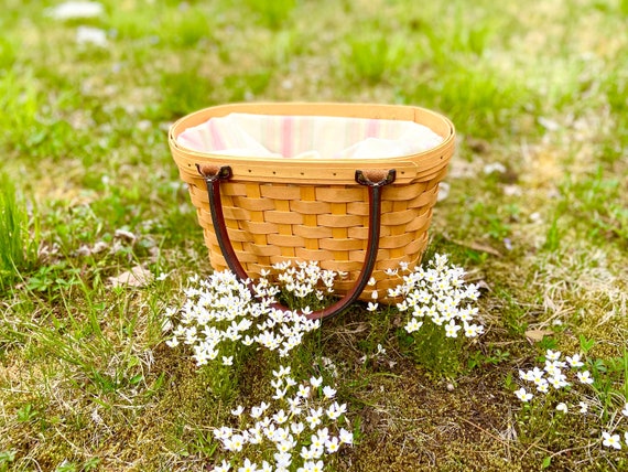 Vintage Basket Purse with Leather Handle, Longabe… - image 1