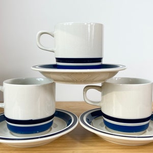 Retro Navy Striped Coffee Cups & Saucers, Hearthside Estate Collection image 2