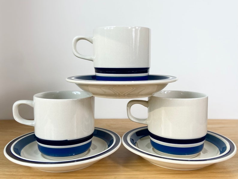 Retro Navy Striped Coffee Cups & Saucers, Hearthside Estate Collection image 2