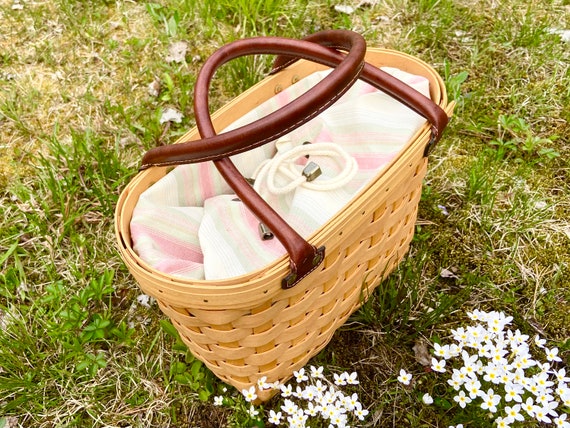 Vintage Basket Purse with Leather Handle, Longabe… - image 8