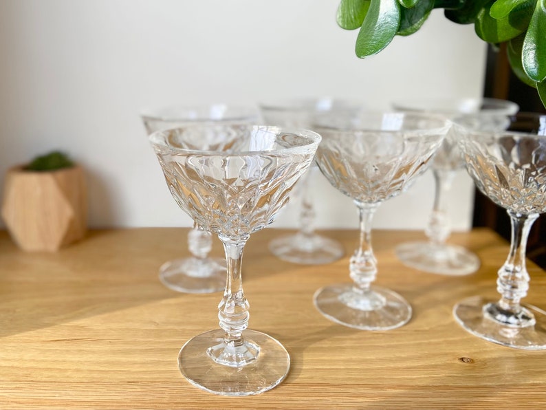 Vintage Diamond Cut Crystal Cocktail Glasses, Set of 2 Vintage Cocktail Glasses, Unique Barware Gift, Elegant Glassware Gift image 1