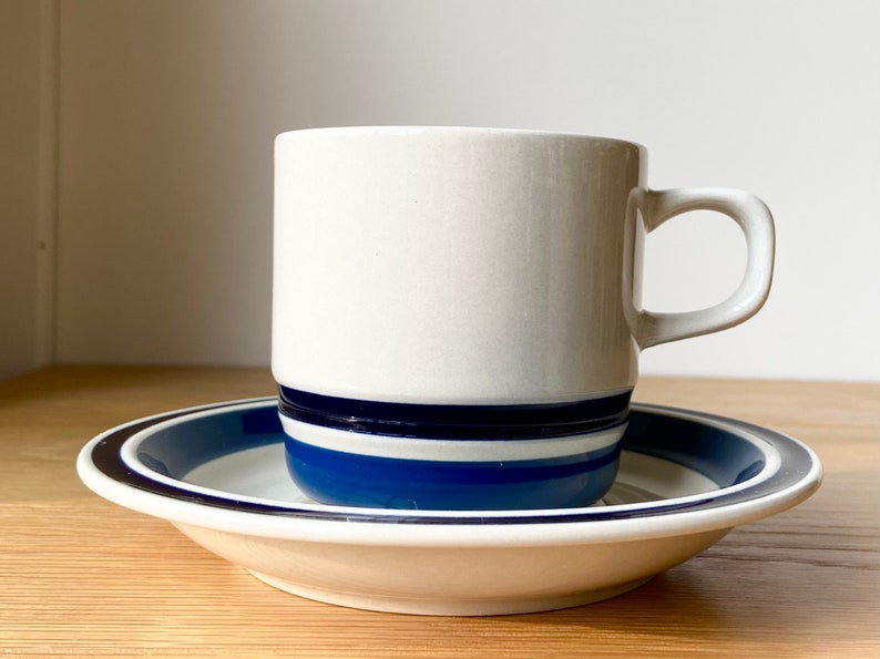 Retro Navy Striped Coffee Cups & Saucers, Hearthside Estate Collection image 3