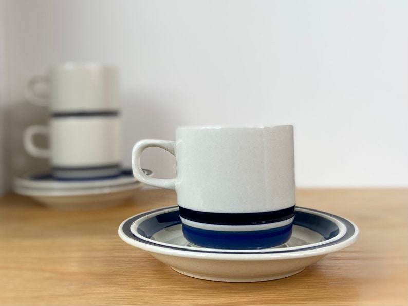 Retro Navy Striped Coffee Cups & Saucers, Hearthside Estate Collection image 4