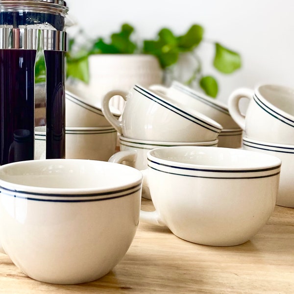 70's White Striped Vintage Diner Mug Gift Set, Vintage Coffee Cups, Retro Diner Teacups