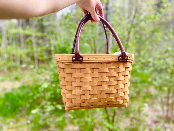 Vintage Basket Purse with Leather Handle, Longabe… - image 2