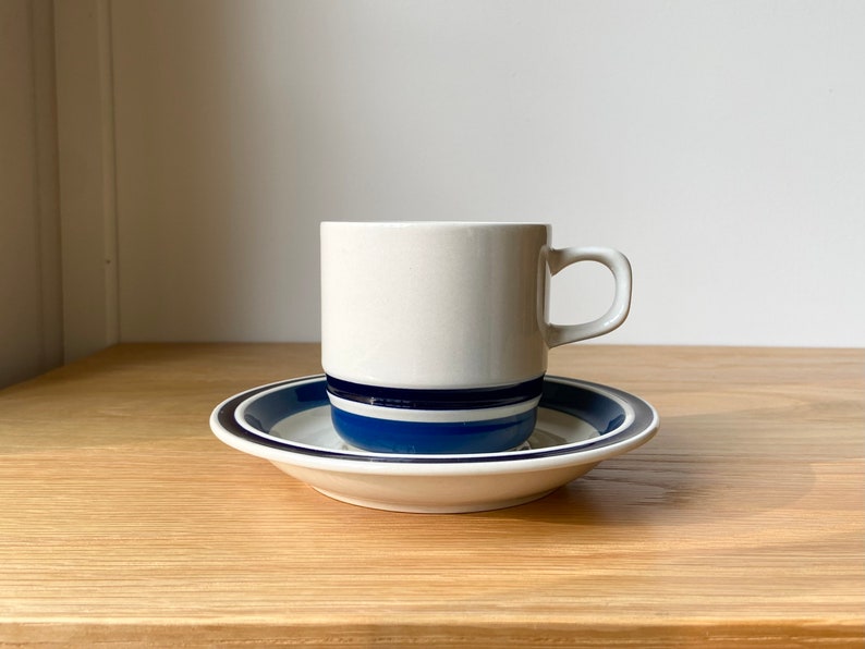 Retro Navy Striped Coffee Cups & Saucers, Hearthside Estate Collection image 1