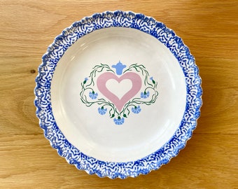 Farmhouse Heart Pie Plate, Blue & White Speckled Country Pie Dish, Mothers Day Gift, Unique Baking Gift