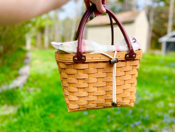 Vintage Basket Purse with Leather Handle, Longabe… - image 6