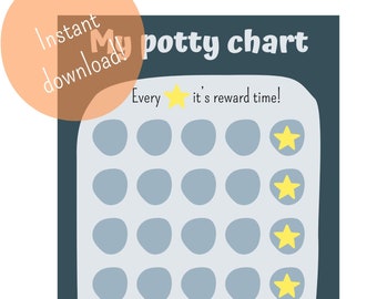 Potty Training Printable Reward Chart Blue, Orange, Black and White, Instant Download, PDF