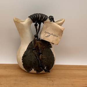 Vintage Native American-indigenous peoples, signed wedding vase “Leather Feathers”, Charlon