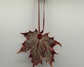 Maple Leaf red metallic dipped hanging ornament