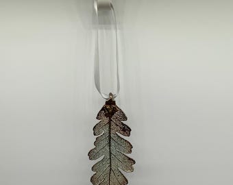 Rounded oak leaf multicolored metallic dipped hanging ornament