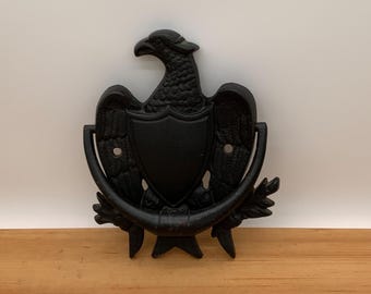 Vintage black cast iron eagle door knocker, Emig