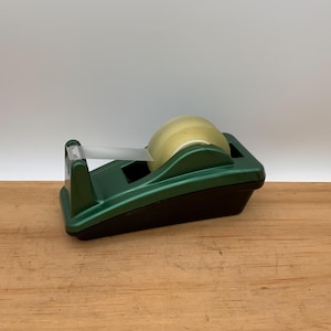 Vintage desktop tape dispenser, green and black, office supply